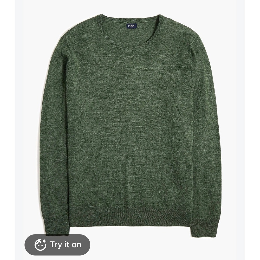 J.Crew Mens Merino Wool Blend Crewneck Sweater Heathered Green Small